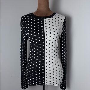 Saks Fifth Avenue Black and White Polka Dot Long Sleeve Top Silk Cashmere